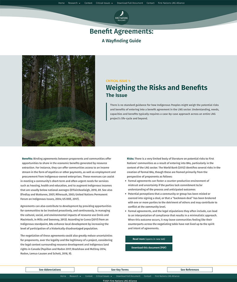Website design - First Nations Benefit Agreement Issue page First Nations Benefit Agreement Issue page